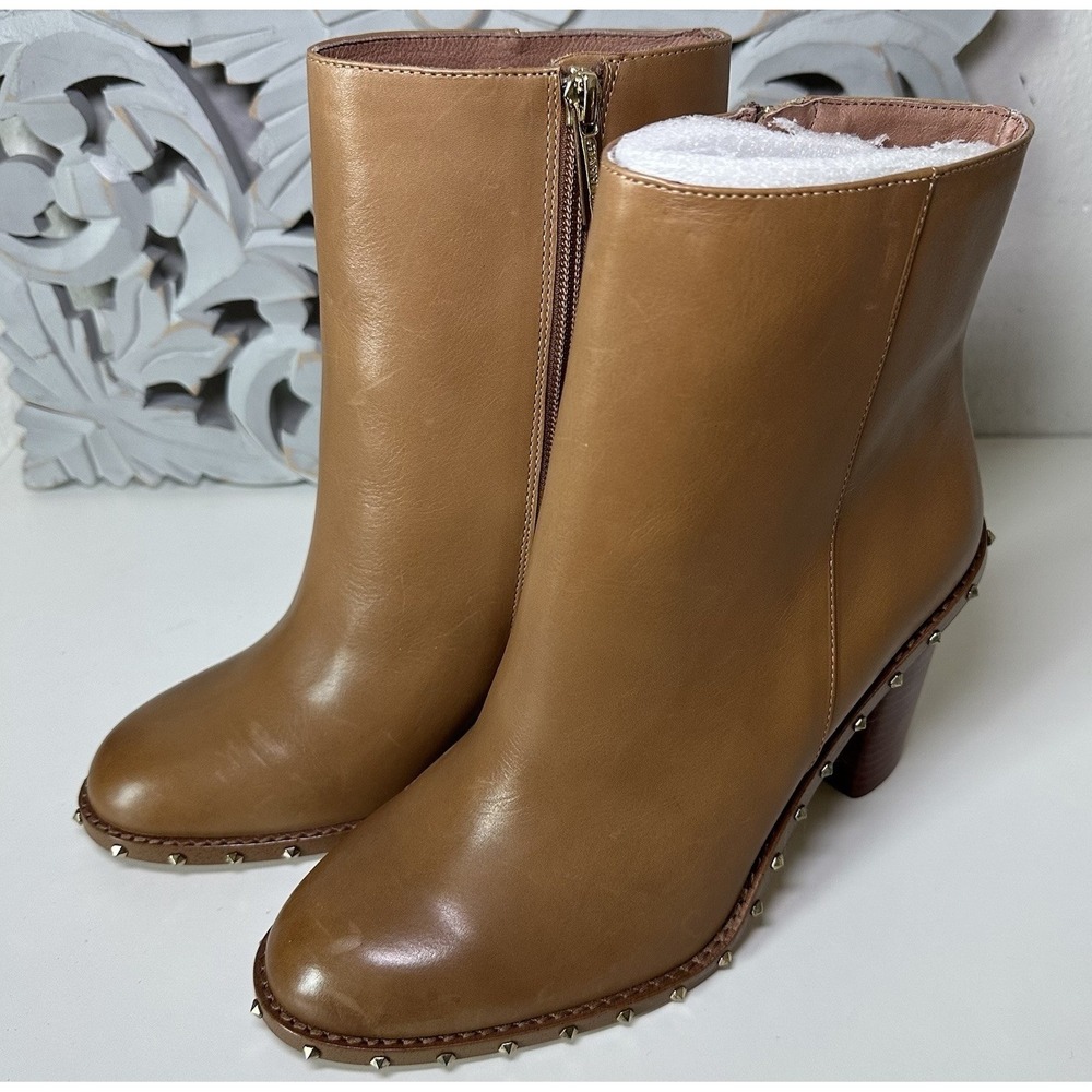 Gianni Bini Brown Leather Studded Ankle Bootie Zip Almond Toe Women's Sz 8 Boot - Picture 3 of 10